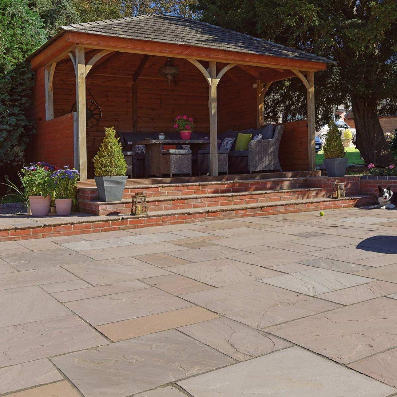 Autumn Brown Indian Sandstone Paving Slabs - Riven - Patio Pack - 22mm