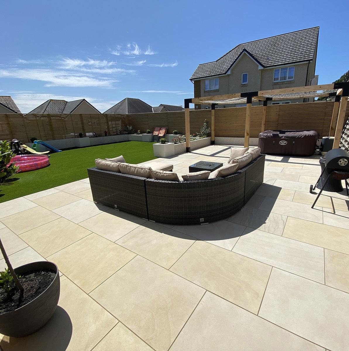 Fossil Mint Indian Sandstone Paving Slabs -, Sawn & Honed - 900x600 - 20mm - Smooth Paving